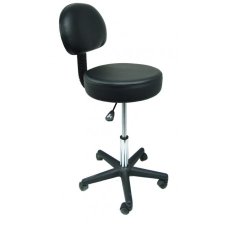 Tabouret Sellerie cousue ronde NOIR avec dossier - Piètement plastique