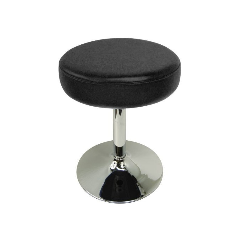 Tabouret Sellerie cousue ronde NOIR - Socle chromé