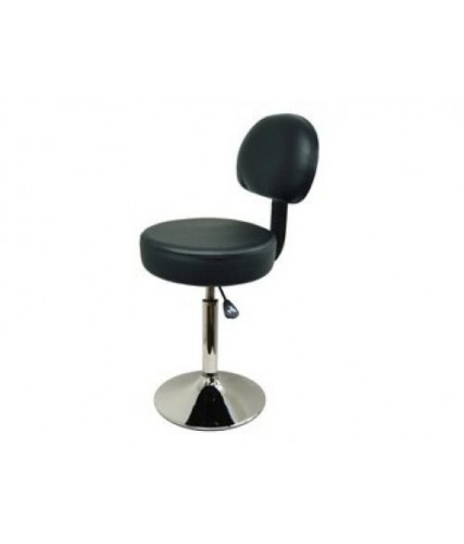 Tabouret Sellerie cousue ronde NOIR avec dossier - Socle chromé