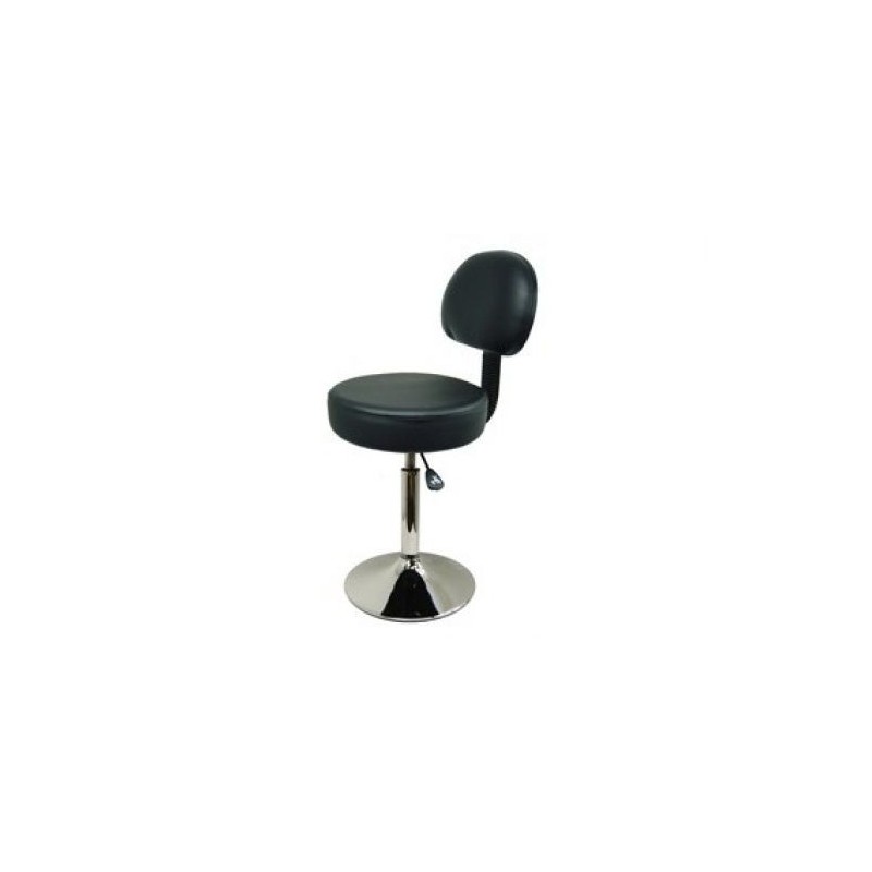 Tabouret Sellerie cousue ronde NOIR avec dossier - Socle chromé