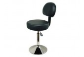 Tabouret Sellerie cousue ronde NOIR avec dossier - Socle chromé