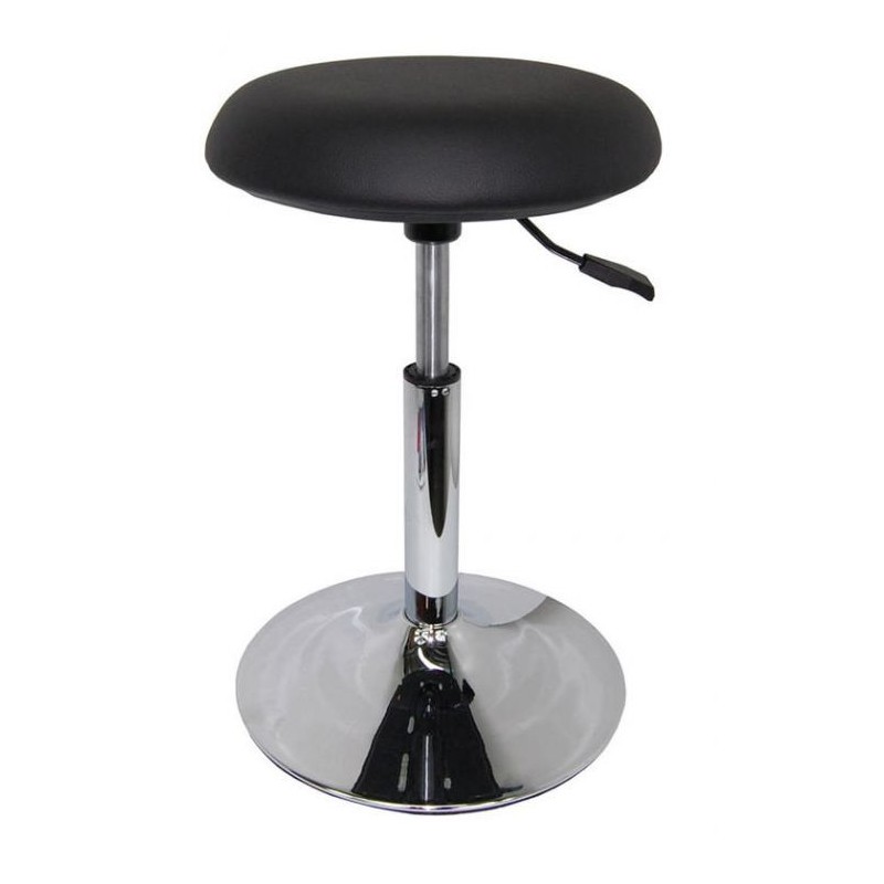 Tabouret Sellerie ronde tendue NOIR - Socle chromé