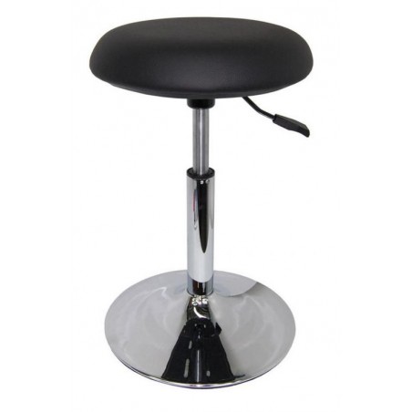 Tabouret Sellerie ronde tendue NOIR - Socle chromé